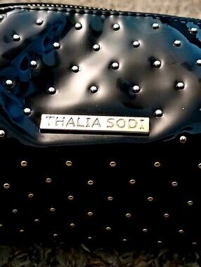 Thalia Sodi Black Studded Patent Clutch